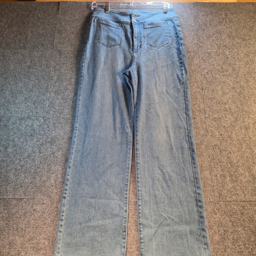 J. McLaughlin Wide Leg Jeans Women Size 8 Light Wash High Rise Patch Pockets